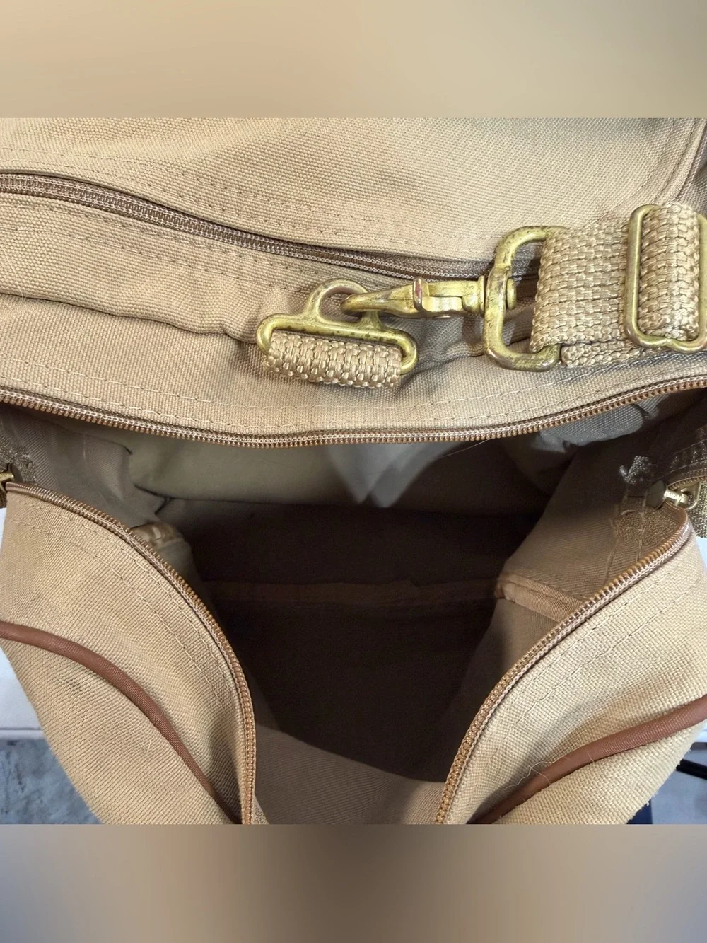 Vintage Ford‎ Edition Eddie Bauer Duffle Bag Canvas Tan Weekender Military
